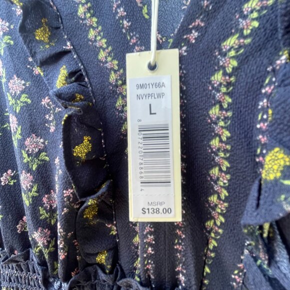 NWT Women's Large MAX STUDIO Navy Floral V-neck Empire Waist Tiered Midi Dress - Picture 2 of 16